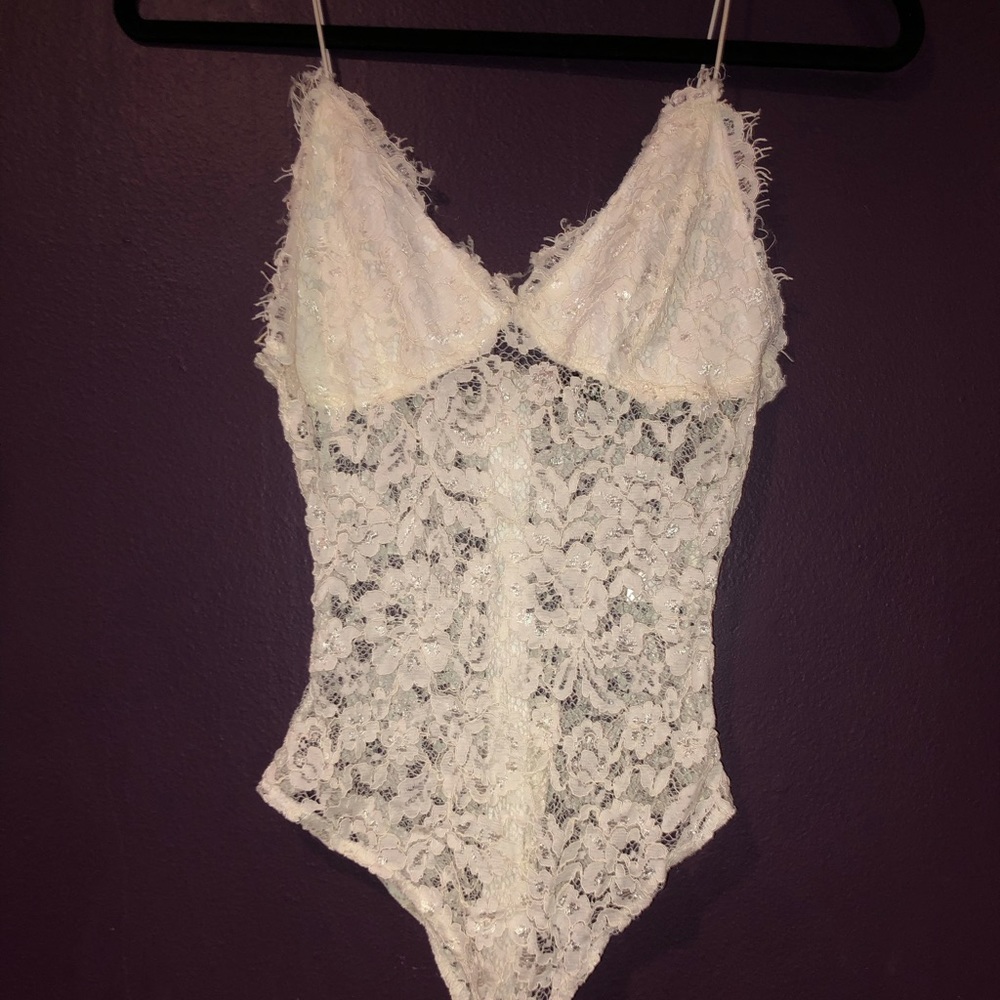 White laced body suit
